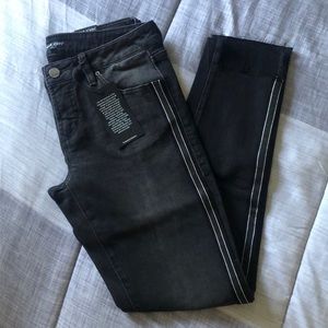 Black stripped denim with hem detail